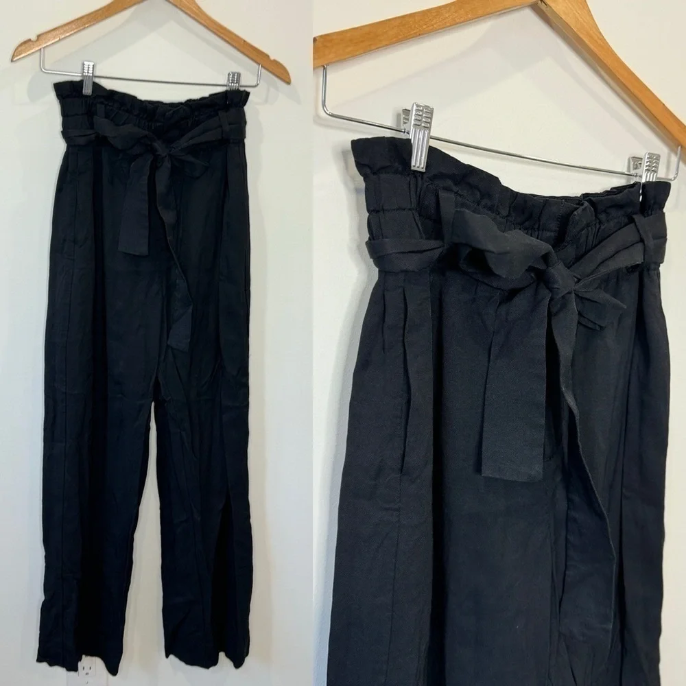 J. Crew Black Wide Leg High Rise Wait Tie Bag Pants (sz 2)